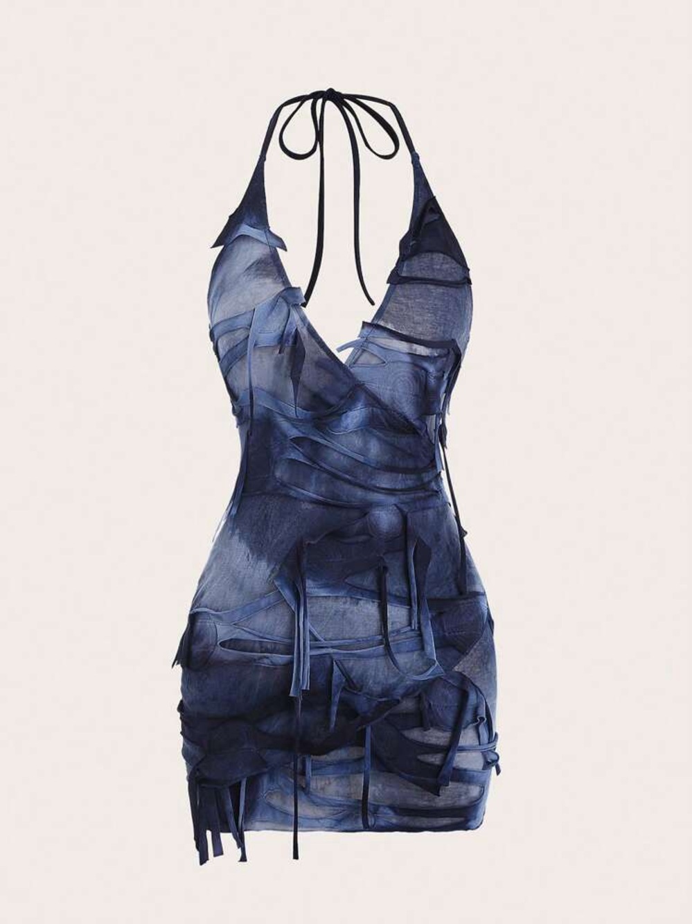 SHEIN Unity Women's Tie-Dye Distressed Halter Neck Strap Dress NWOT